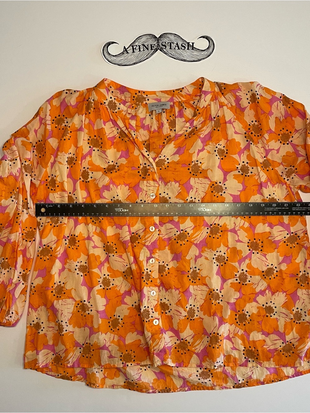 Olivia James The Label Sasha Blouse Womens Large Orange Pink Floral Cotton Top